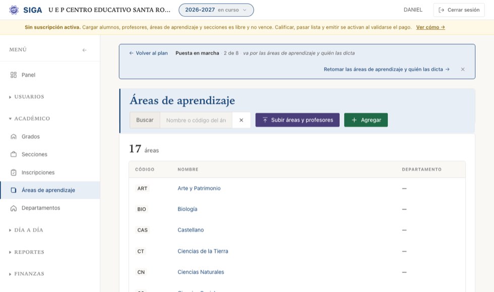 «← Volver al plan · Puesta en marcha · 2 de 8 · va por las materias y quién las dicta · Retomar →».
