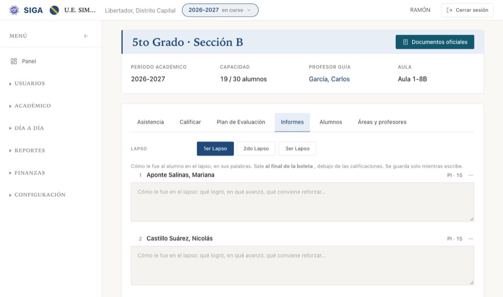 Un campo por alumno, con su nota del lapso a la derecha para escribir con el dato a la vista.