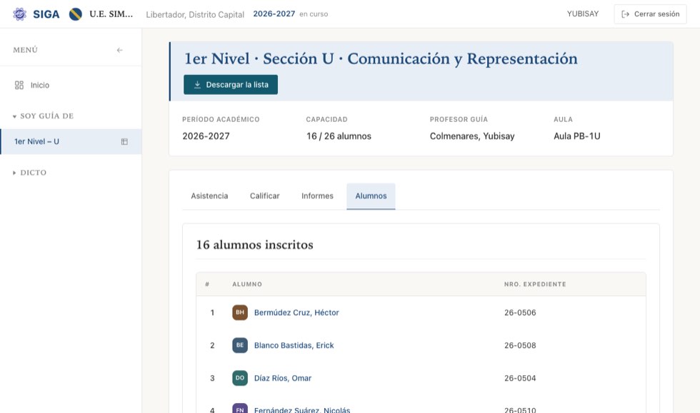 La misma sección, pestaña «Alumnos», con la lista para descargar.