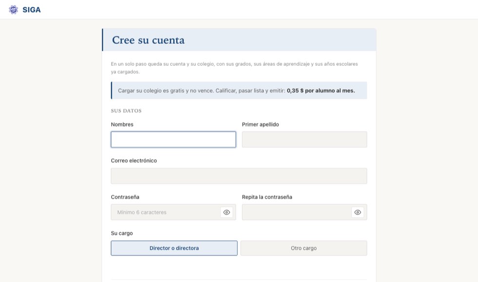 La pantalla de registro. Son siete campos y ninguno es un código que haya que ir a buscar; arriba, en una línea, qué es gratis y qué se activa con la suscripción.